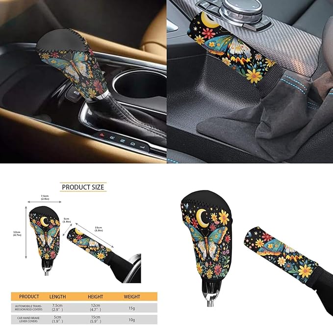 Butterfly Print Car Steering Wheel Cover 6 Pcs Flower Funny Car Interior Decor Cup Coaster Armrest Cover Fits Most Cars Trucks Vans and SUV