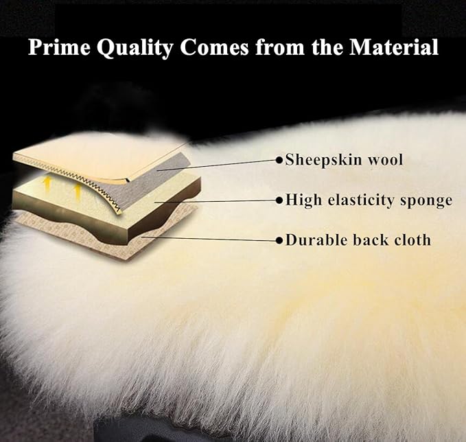 Winter Warmth: Universal Sheepskin Seat Cushion Cover - Natural Wool, for Cars, Trucks, SUVs & Vans - Cozy & Stylish Driving Companion Rear Brown Tips