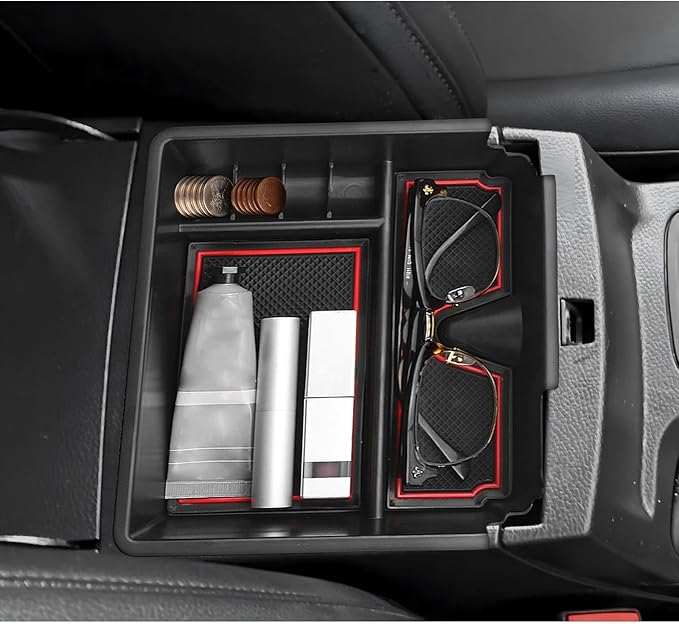 LUWU Ranger Center Console Organizer for 2019 2020 2021 2022 2023 Ford Ranger XL/XLT/Lariat/Raptor Accessories Armrest Console Storage Box Glove Organizer Tray ABS Material Red