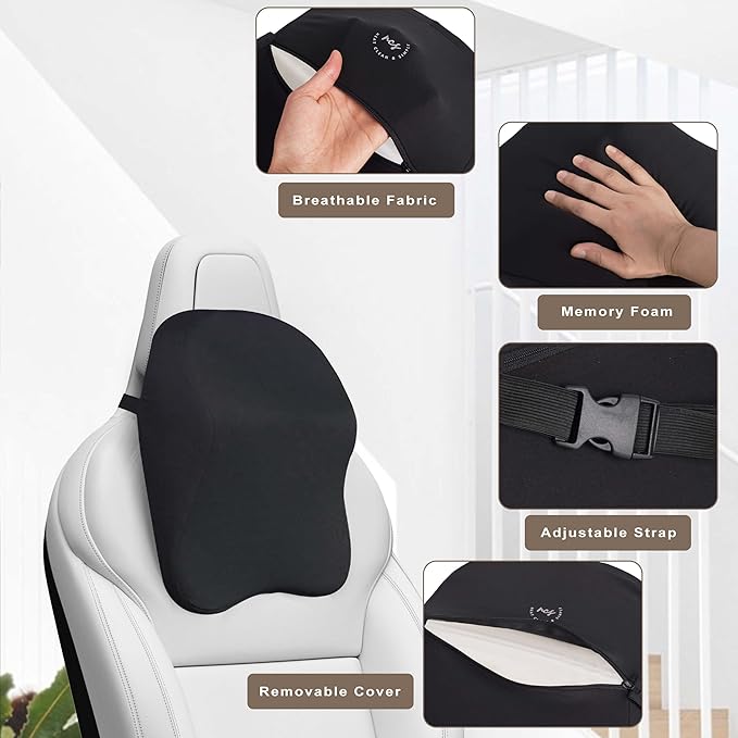 Car Headrest Pillow - Shoulder & Neck Pillow for Car Headrest w/Adjustable Strap & Clip to Secure - Memory Foam Car Neck Pillow for Driving Seat - Ergonomic Head Rest Pillow for Car Seat Neck Support