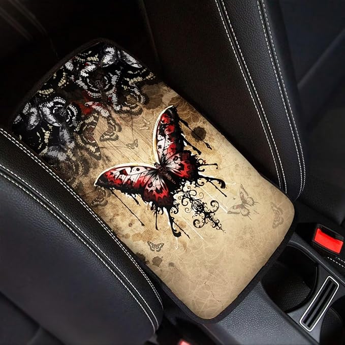 Dreaweet Gothic Butterfly Center Console Cover Car Accessories Interior Soft Comfort Vehicle Center Console Armrest Cover Pad Universal Fit Most Cars SUV Sedan