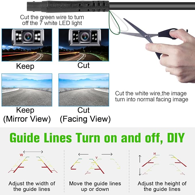 Rohent Backup Camera Monitor HD 1080P Night Vision Waterproof Car Truck License Plate Back Up Rear View Reverse Cam Kit DIY Gridlines R1