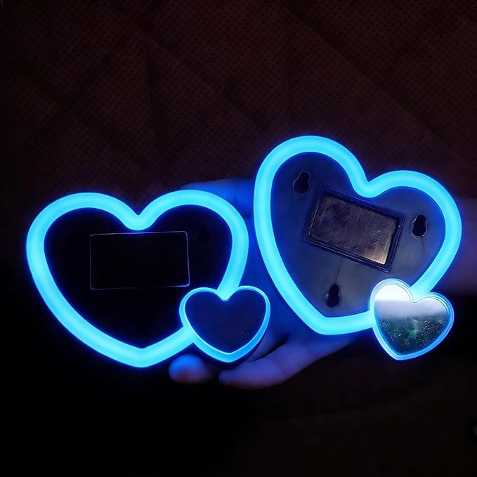 2PCS Solar Heart Lights for Car Window - Auto On/Off at Night, No Wiring Needed, Waterproof Romantic Gift for Her/Him, Car Gift Anniversary, Windshield Dashboard Decoration (Blue)