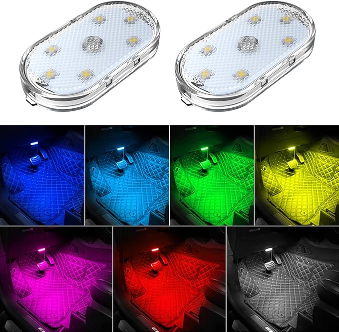 2 PCS Car Led Lights Interior,7 Colors Ambient Lighting Interior,USB Rechargeable Car Sound Control Light