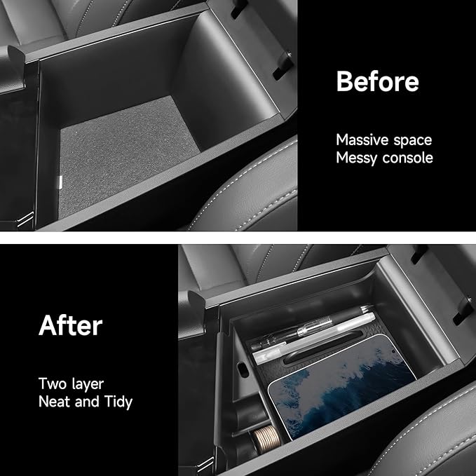 YOJOJOCO Center Console Organizer Compatible with Hyundai 2021-2025 2026 Elantra Accessories (NOT Fit Manual Hand Break Models) Black ABS Plastic Material Armrest Secondary Storage Box