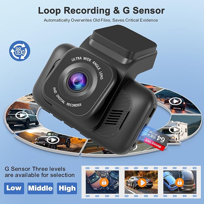 Dash Cam Front and Rear, 4K Dash Camera for Cars, Dual Dashcam with Hardwire Kit, 3" Screen Car Camera, 64GB Card Included, Night Vision, 24 Hours Parking Monitor, G-Sensor, Support 256 GB Max