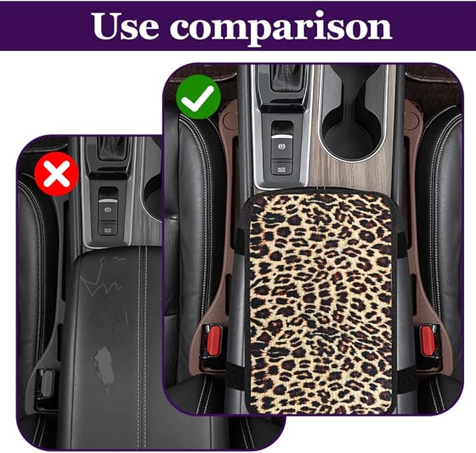 Leopard Cheetah Print African Animal Hunting Auto Center Console Armrest Pad, Car Center Console Cover, Auto Accessories Soft Comfort Armrest Cover Cushion Mat for Most Cars (Brown leopard print)