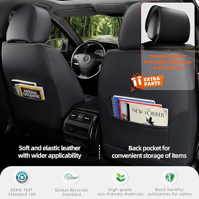 KEYOOG Car Seat Covers Leather Full Set Universal 5-Seater Waterproof Breathable Nappa, Compatible with Honda Civic, Toyota Camry Corolla, Nissan Rogue Sentra, Fit for Front Rear Seats Most Sedans SUV