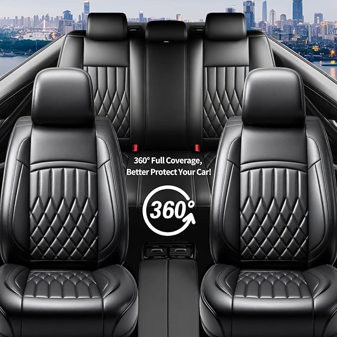 Fit Integra Car Seat Covers for Acura Integra 2023-2026 - Premium Leather, Waterproof, All-Weather, Airbag Compatible, Anti-Slip, Breathable, Easy Install, Seat Protectors, Full Set, Black
