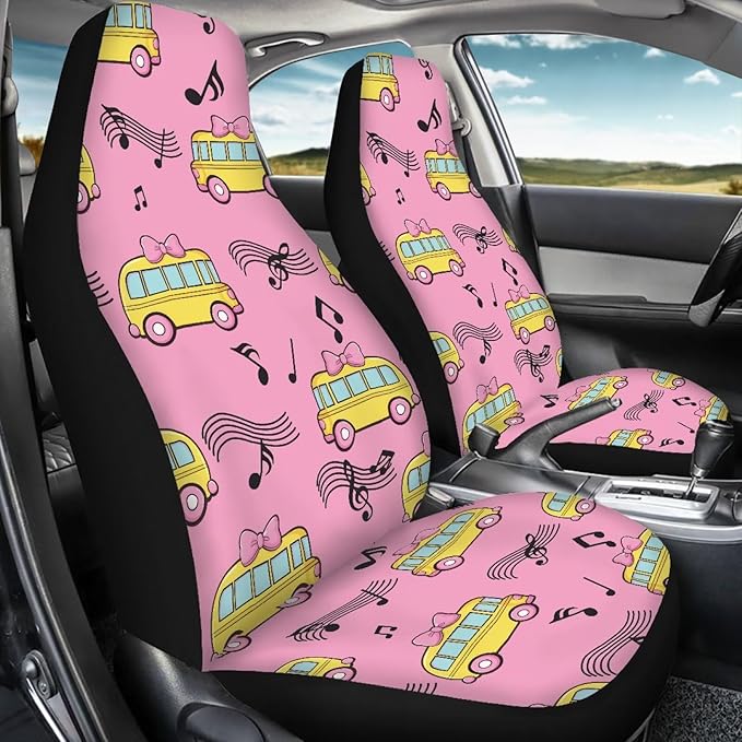 Car Seat Covers 2 Pcs Breathable School Bus Pink Car Seat Cover Stretch Polyester Fabric Cover Removable Automotive Accessories Universal Fit for Most Cars,SUV, Trucks