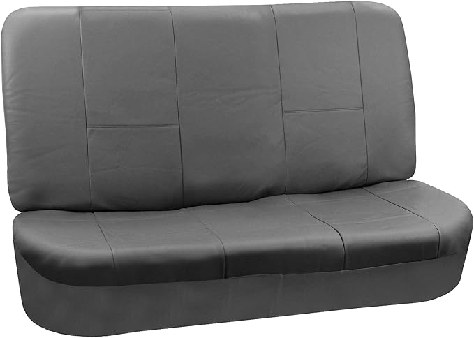 FH Group PU002-1010 Classic Exquisite Leather Bench Seat Covers, Split Bench, Solid Grey Color- Fit Most Car, Truck, SUV, or Van