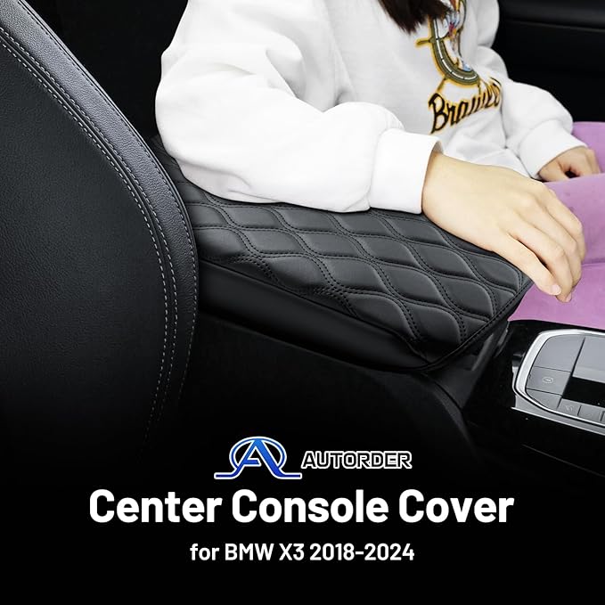 Autorder Center Console Cover for 2018-2024 BMW X3/BMW X4 2019-2025, Accessories Armrest Cushion Cover Nappa Leather Middle Console Covers X3 Console Cushion Pad Anti-Scratch