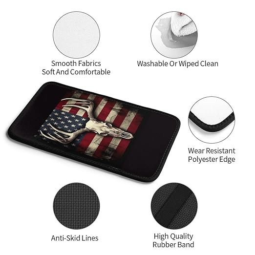 American Flag with A Deer Skull Car Auto Armrest Cushion Cover Accessories Center Console Seat Box Pad Protector Universal Decoration for Most Vehicle SUV Truck