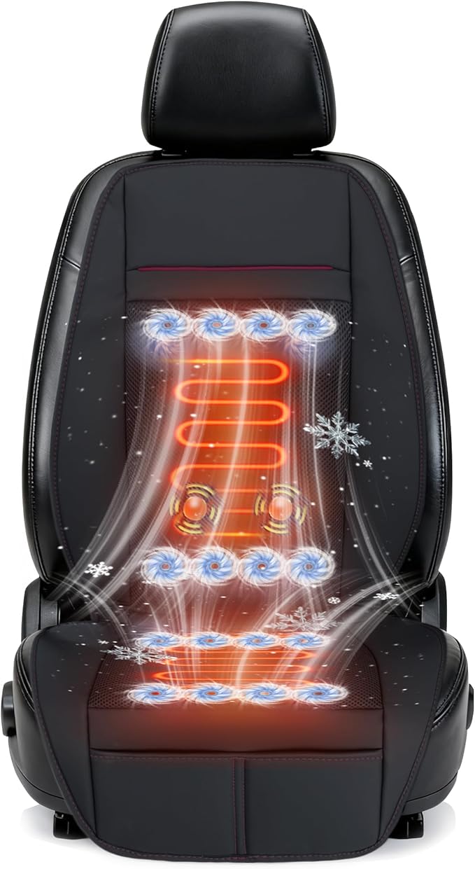 2026 Upgraded 3-in-1 Cooling Car Seat Cover with Climate Control & Massage, 12V Ventilated Cooling Seat Cushion for Summer, Universal Fit for Car SUV Truck Front Seat (black3)