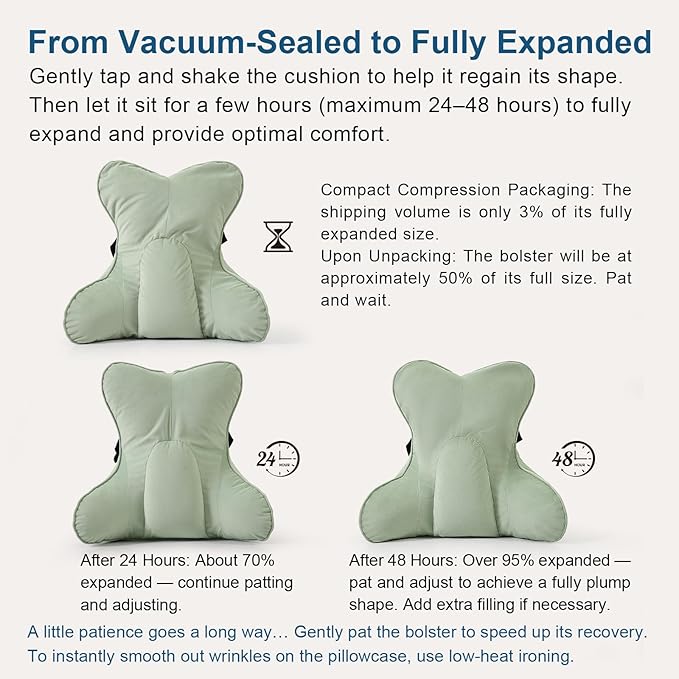 Lumbar Support Pillow (Pat. Pend) for Couch & Recliner, Ergonomic Chair Back Support for Lower Back Pain Relief, Back Support for Couch, with Adjustable Strap to Stay in Place, Celadon Green