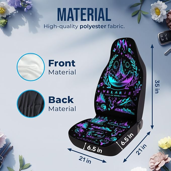GENANY Acotar Velaris Car Seat Covers Set of 2, Breathable Front Seat Covers for Truck Sedan SUV, Bookish Car Accessories, Bookish Gift for Women Men