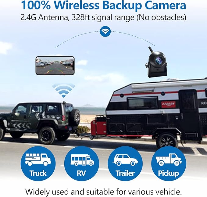 Upgraded Wireless Backup Camera Magnetic Hitch, 4000mAh Rechargeable Battery Powered WiFi Rear View Camera, 720P IP68 Waterproof Reverse Camera for Truck/RV/Camper/Trailer for iPhone iPad Android
