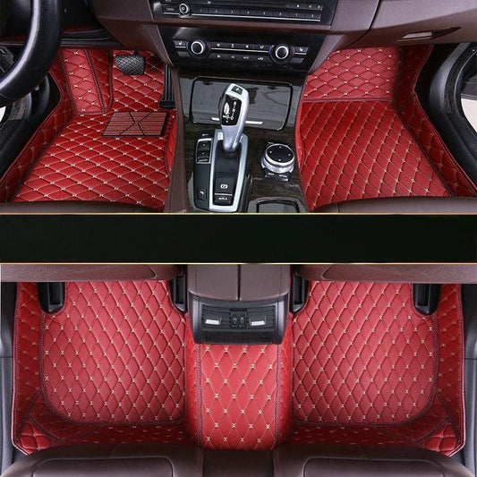 Custom Artificial Leather Waterproof All-Weather Car Floor Mats Fit for 99% Sedan SUV Sports Car Vehicle Car Mat (Wine red)