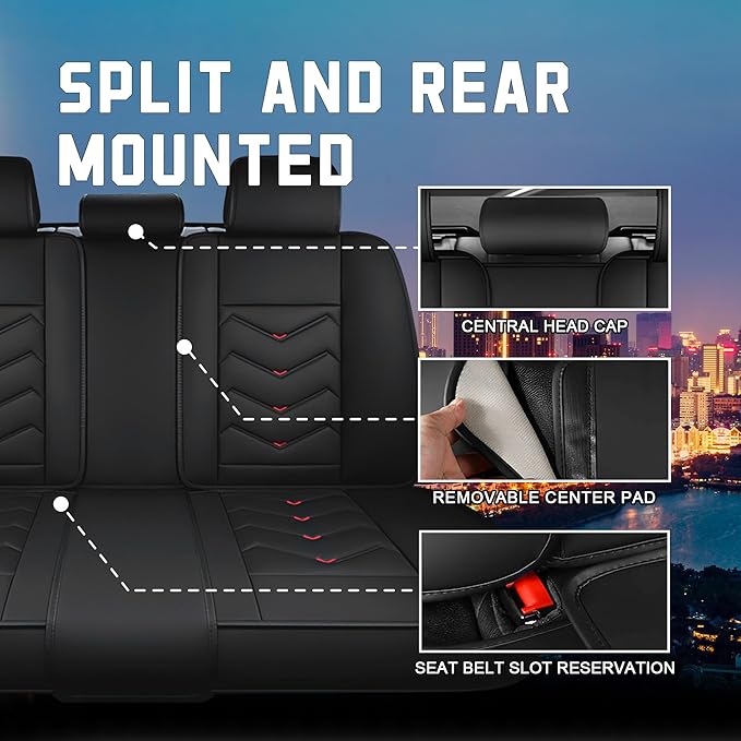CTDS Car Seat Covers for Hyundai Kona 2018-2026, Stylish Sport Seat Cover, Premium Nappa Leather Car Seat Cover. Automobile Seat Covers Sets.(Standard 5 Seats/Black)