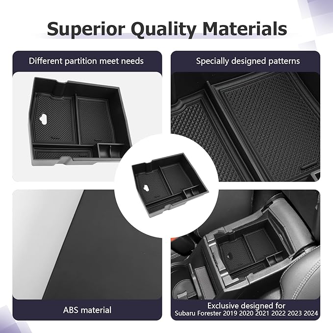 LUWU Center Console Organizer Compatible with 2019 2020 2021 2022 2023 2024 Subaru Forester Accessories Armrest Console Secondary Storage Box Insert Tray ABS Material Black
