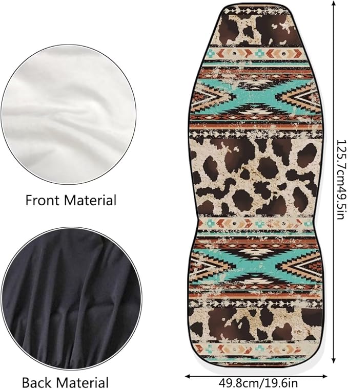 Car Seat Covers Front Seats Only for Women Men Auto Seat Covers Set of 2 Pack Bucket Cover for Cars SUV Truck Sedan, Easy to Install（Aztec Ethnic Cow Leopard Print 83）