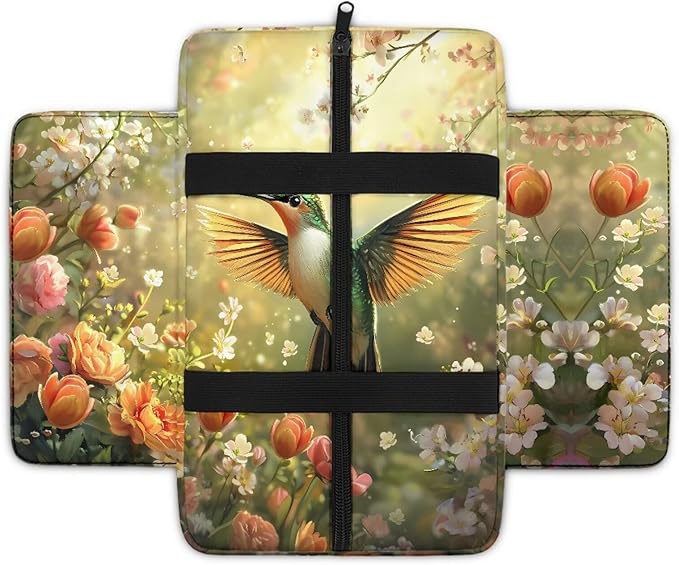 Car Center Console Cover with Side Pockets, Hummingbird Floral Soft Auto Armrest Cushion, Memory Foam Arm Rest Protector, Universal Seat Box Cover Car Interior Accessories