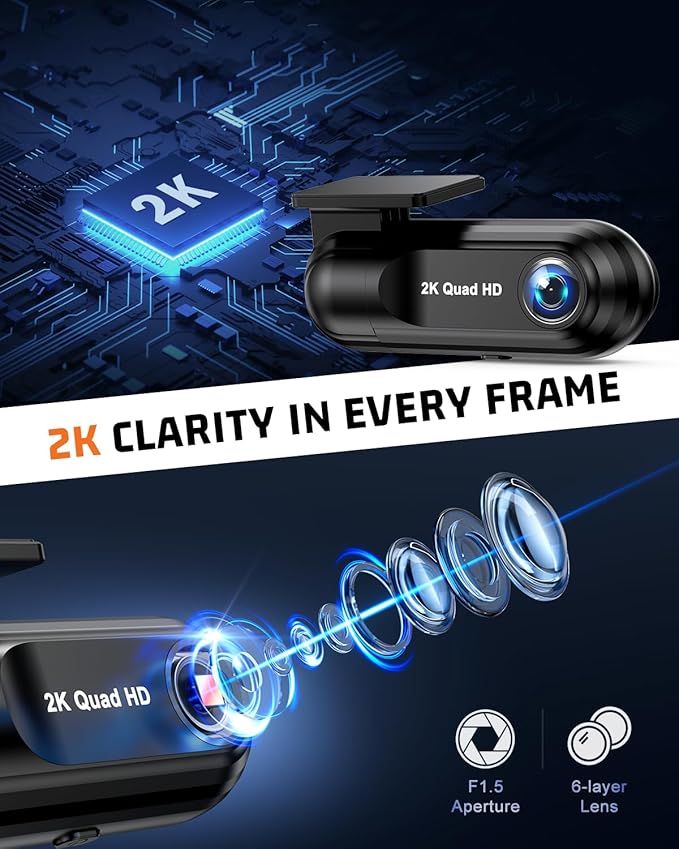PENEMAY Dash Cam 2K Car Camera, Mini WiFi Dashcam with 32GB SD Card Dash Cam Front, Enhanced Night Vision Dashcams for Car, App Controlled Dash Camera with 24H Parking Mode, G-Sensor, Loop Recording