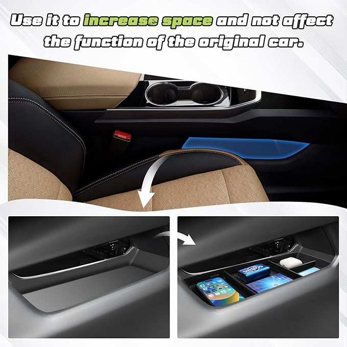 Sunsdrew 2025 Equinox Under Center Console Organizer for 2025+ Chevrolet Equinox Accessories TPE Lower Center Console Tray 2025 Chevy Equinox Console Organizer(NOT fit Equinox EV Version)