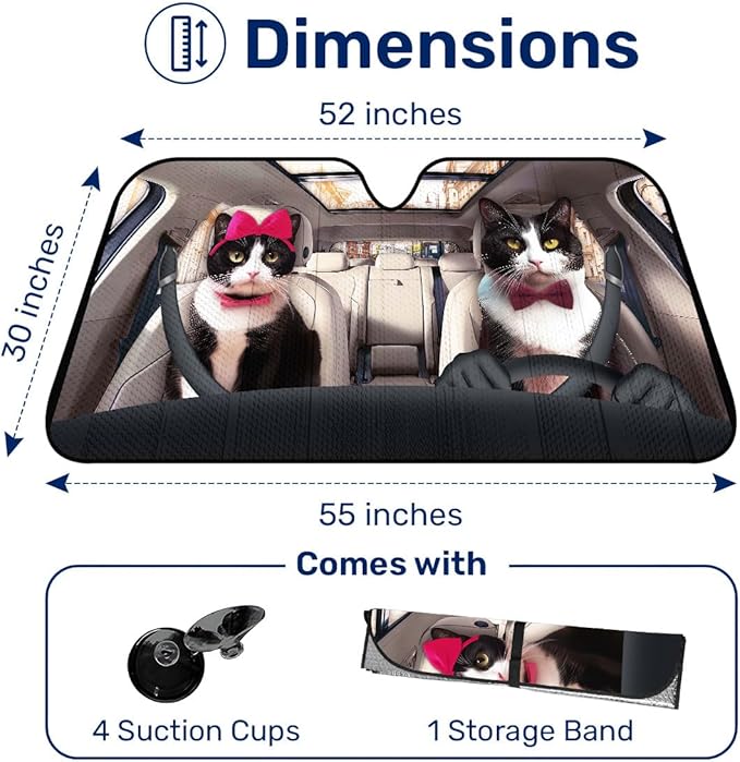 GENANY Tuxedo Cat Windshield Sun Shade for Car SUV Truck (55x30 inches), Sun Shade Windshield, Shades for Front Windows, Sunshade for Car Windshield, Protector Blocks UV