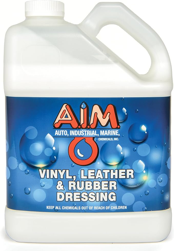 AIM Chemicals Vinyl Leather Rubber Multi-Purpose Dressing -Effective UV Protection -Leather Cleaner & Conditioner -Suitable for Interiors, Exteriors, Engines -Anti-Static -Water-Based for Cars, 1 Gal