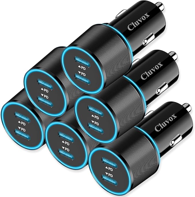6 Pack 40W USB C Car Charger Fast Charging, Dual 20W Type C Port Cigarette Lighter Adapter, 12V USBC Plug Accessories Bundle for iPhone 17 16 15, Samsung Galaxy S26 S25, Google Pixel 10 Android Phone