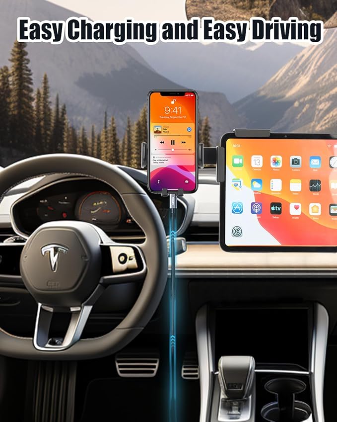 for Tesla Phone Mount, No Adhesive Required for Touchscreen, Universal Car Phone Holder for Tesla Model Y/3, Adjustable Angle and Length, Model Y Accessories 2026 Fits All Phones