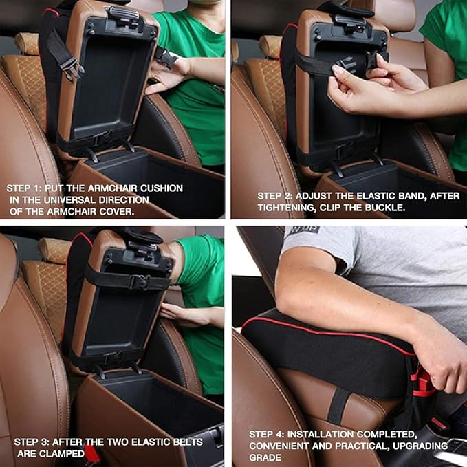 Auto Center Console Armrest Pillow Pad, Car Armrest Cushion Soft Memory Foam with Phone Holder Storage, Pockets Bag Seat Cushion Universal Fit for Most Car (Brown)