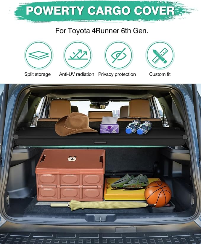 Powerty Cargo Cover for 2025 2026 Toyota 4Runner, Retractable Trunk Cover Trunk Shielding Shade for 2025 2026 4Runner Accessories Cargo Luggage Cover