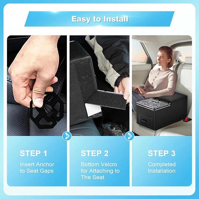 Center Console, Universal Bench Seat Center Console with Fast Phone Charging， Back Seat Car Organizer, Automotive Center Console with Cup Holder & Phone Holder (Black)