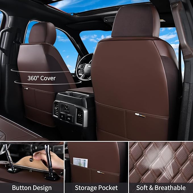 Huidasource Tacoma Custom Seat Covers Fit for Toyota Tacoma 2016-2023 Double & Crew Cab SR SR5 Limited TRD Sport/Pro/Off Road, 360° Full-wrap Waterproof Car Seat Cushion Cover (Full Set/Coffee)