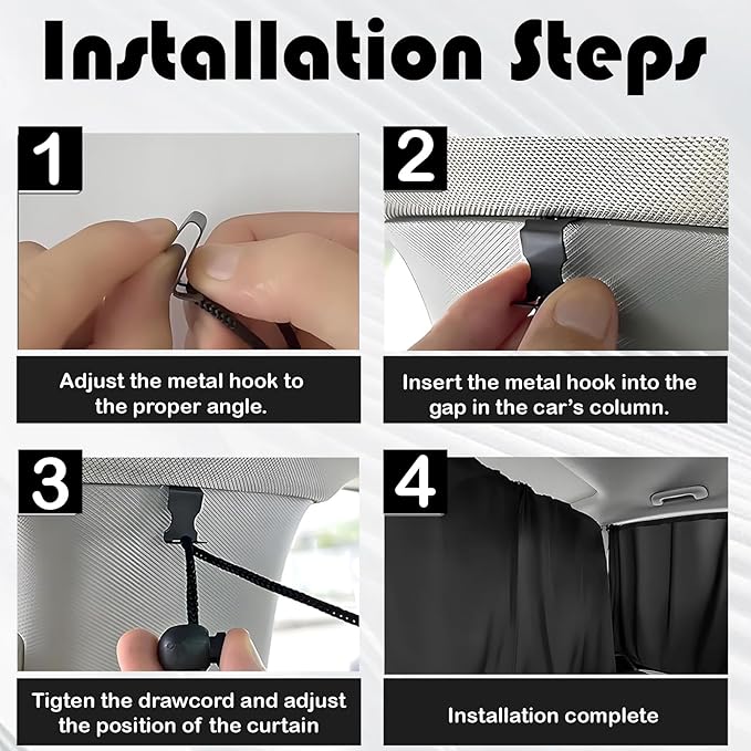 3PCS Car Window Shades Kit, Auto Privacy Divider Blackout Curtains, Removable Strong Sunshade with UV/Heat Protection for Baby Sleeping, Travel, Camping, Universal Car Accessories