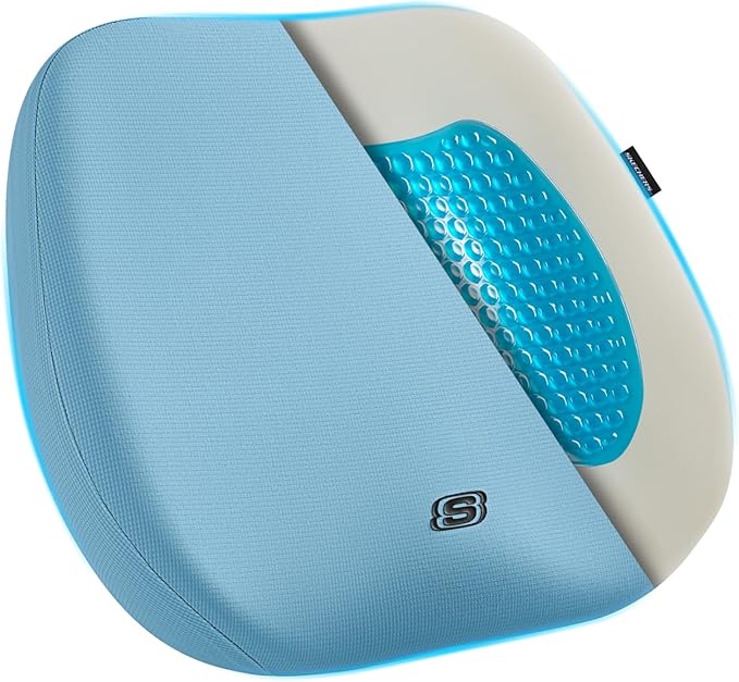 Skechers Seat Cushion Premium Gel & Memory Foam-Office Chair Cushion for Tailbone Pain Relief,Butt Pillow for Office Chair,Car seat Cushion,Long Sitting Office Workers,and Car Drivers,Blue