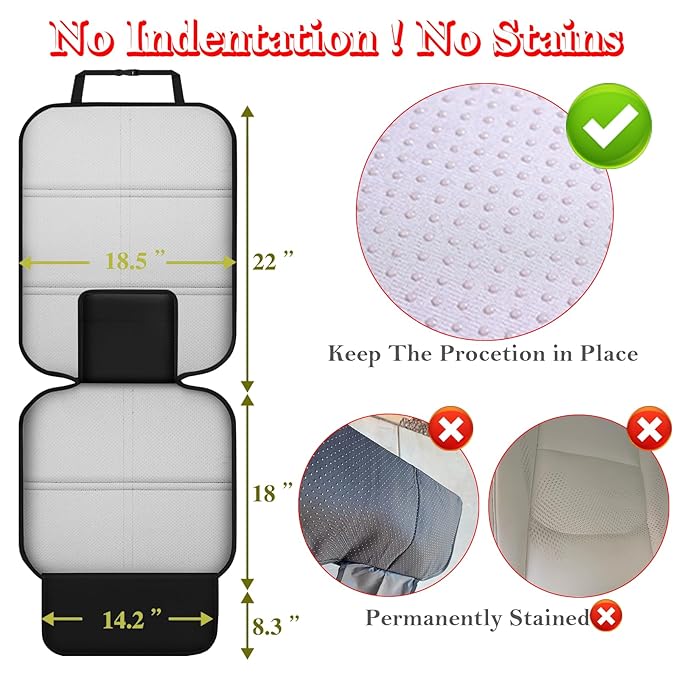 Meolsaek Car Seat Protector for Child Car Seat, Durable 600D Fabric Waterproof Car Seat Cover with Thick Pad Non-Slip Backing，No Imprints (Thicker Black-2pc)