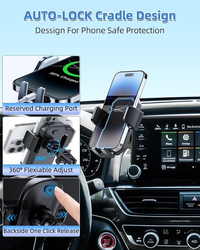 PZK Car Phone Mount for Honda Accord 2018-2022 Sport SE/EX/EX-L/Touring/LX Accessories 10th Gen Accord Only for 8-inch Screen 360° Rotation Auto Lock Phone Holder with Stroage Box Not Affect Vent