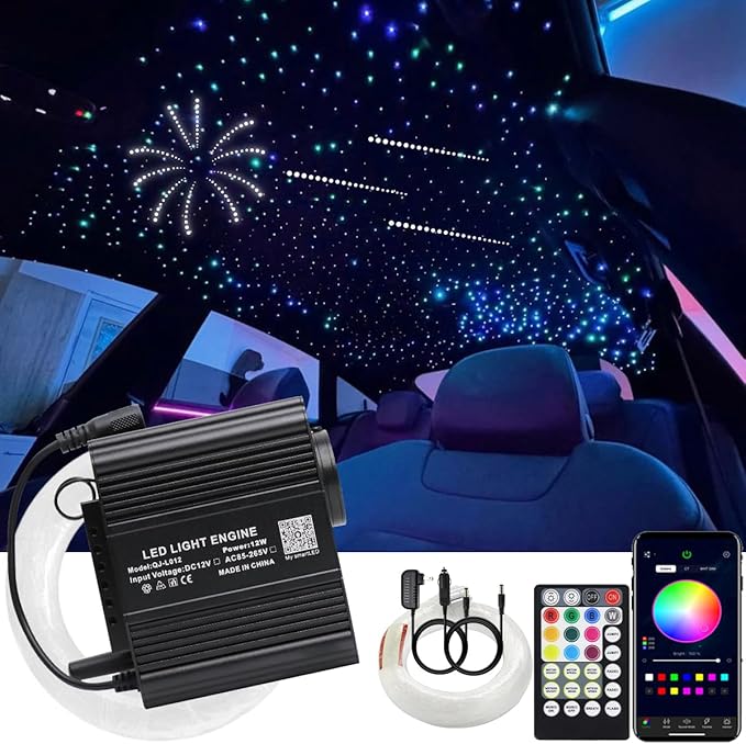 AMKI 550pcs 0.03in 13.1ft Twinkle Starlight Headliner Kit, Updated 2 in 1 Twinkle+Meteor Fiber Optic Light Box RGBW Sound Activated Mode for Car& Home Decoration, 240pcs Pure White Shooting Star