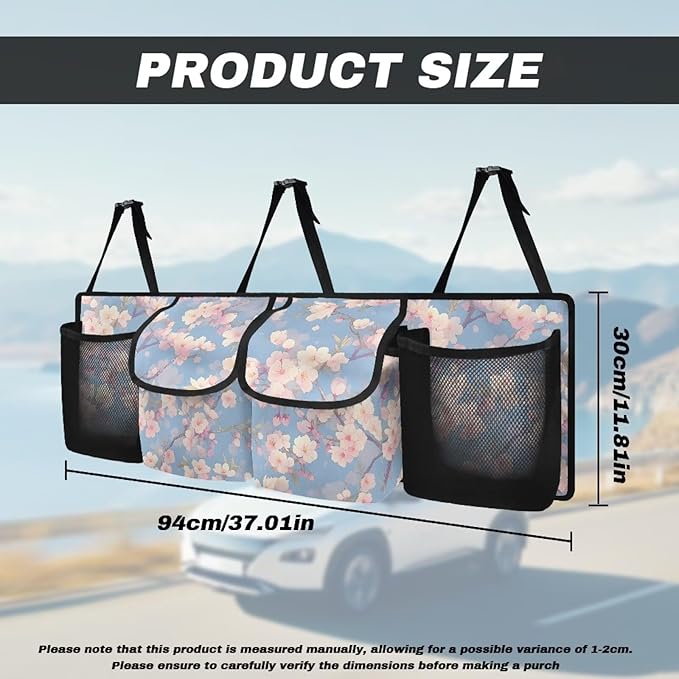 Peach Flower Car Trunk Organizer Foldable Capacity Storage Bag Car Back Seat Storage Bag Hanging Auto Interior Accessories for SUVs Sedans Trucks Jeeps