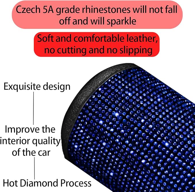 Bling Car Center Console Cover, Crystal Rhinestone Vehicle Armrest Cover Cushion with 2 Storage Bags for Women Girls, Diamond Auto Storage Box Protector Pad, Universal Fit (Blue)