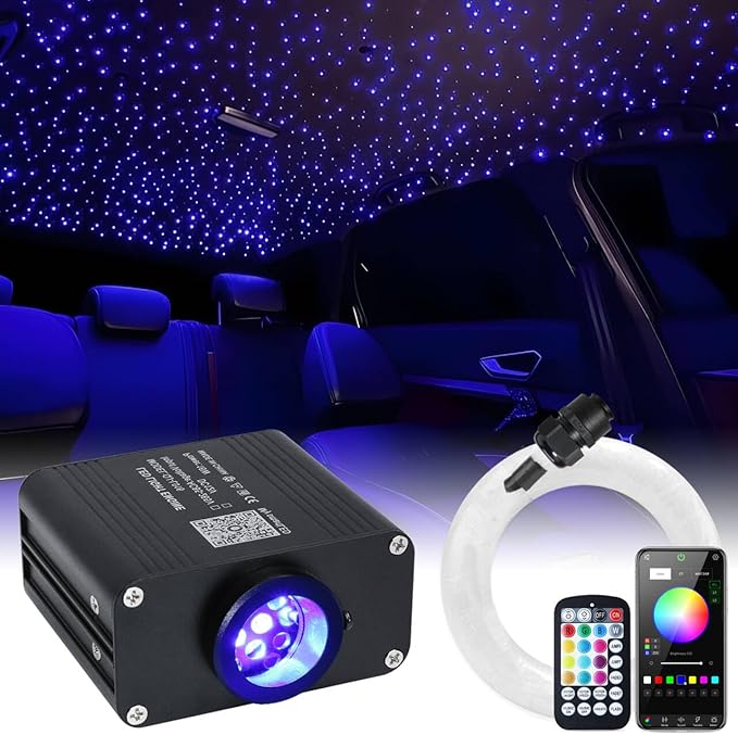 16W Car Home Starlight Headliner Kit, Twinkle & Sound Activate RGBW Fiber Optic Lights with APP & Remote Control, Star Lights for Ceiling Decoration, 650 pcs 9.8ft
