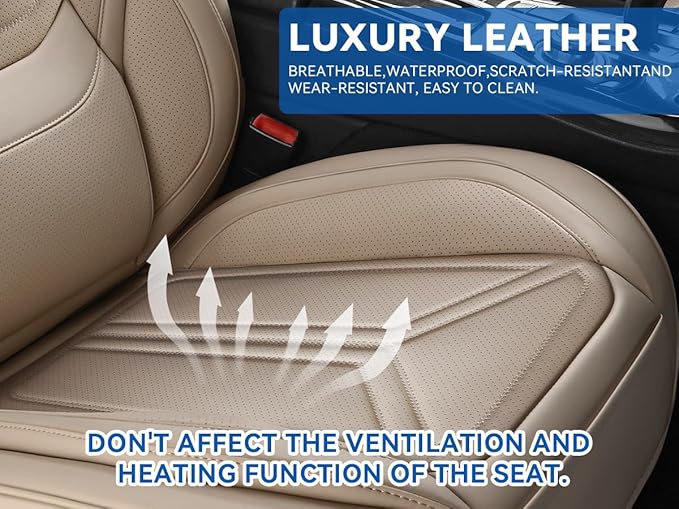 Car Seat Covers Front Seats, Premium Leather Car Seat Covers, Waterproof and Breathable Seat Covers, Universal Car Seat Protector Fit for Cars, Trucks, SUVs, Pick-ups(Beige, 2 PCS Front Seat)