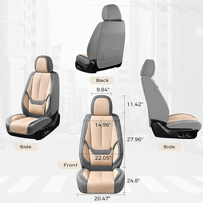 Coverado Seat Covers, Car Seat Covers Front Seats, Leather Seat Covers for Cars, Car Seat Protector Waterproof, Gray Car Seat Cushion, Front Carseat Cover Universal Fit for Most Cars Beige