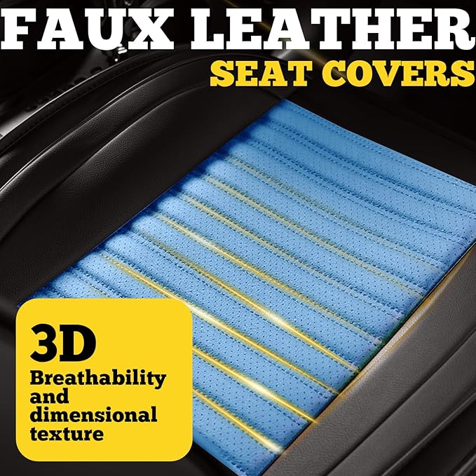 LINGVIDO Front Car Seat Covers, Faux Nappa Leather, Airbag Compatible and Waterproof Protectors for Sedans SUVs, Breathable Anti-Slip Interior for Commuters and Rideshare, Black/Light Blue