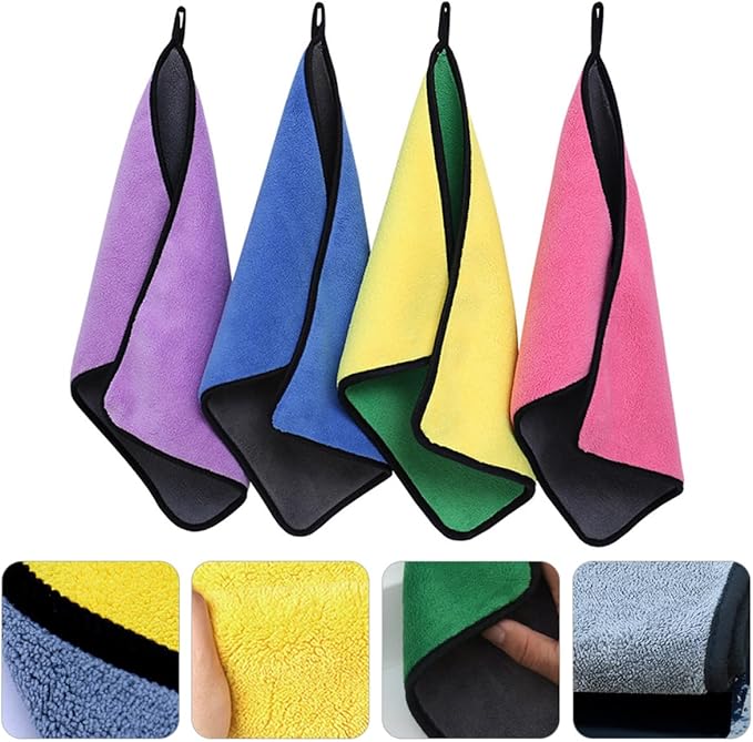 GALPADA 4pcs 30x40cm Dual-Tone Plush Fleece Car Wash Towels, Ultra Absorbent Microfiber Cleaning Cloths for Auto Detailing and Interior Care Random Color