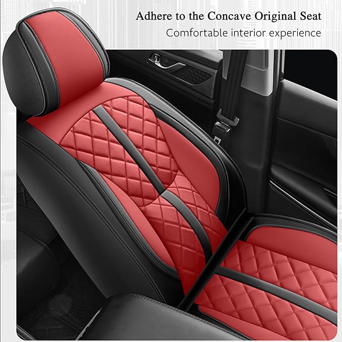 otoez Car Seat Covers Full Set, Red Leather Seat Cover 5 Seat Waterproof & Breathable Automotive Seat Cushion Protector Full Coverage for Cars Sedens Trucks SUVs Vans (Red)