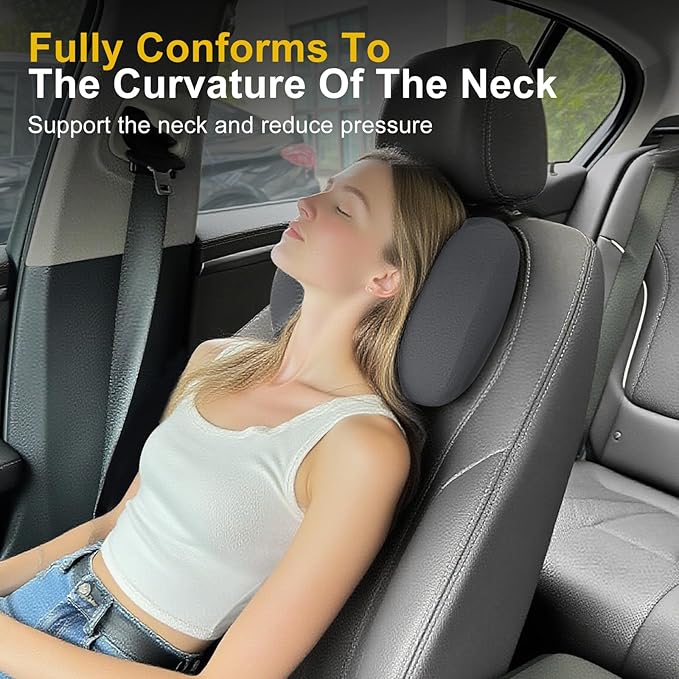 Upgrade Car Neck Pillow with Graphene Fabric Automotive Seat Cushions of Headrests for Relieving Neck Stiffness Seat Neck Support Pillow, Fits All Vehicles(Grey 2-Pack)